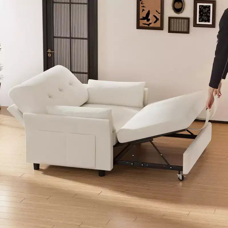 Dyonery Chenille Sleeper Sofa Bed, 3-in-1 Pull Out Loveseat with 5-Position Reclining Backrest, Side Pocket & Tool-Free Assembly