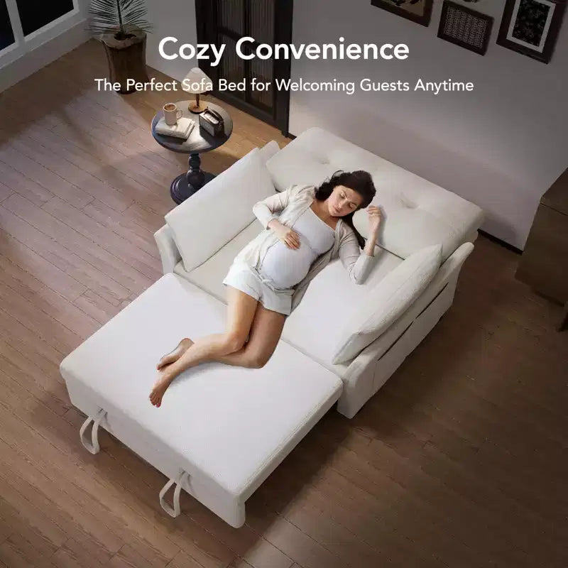 Dyonery Chenille Sleeper Sofa Bed, 3-in-1 Pull Out Loveseat with 5-Position Reclining Backrest, Side Pocket & Tool-Free Assembly
