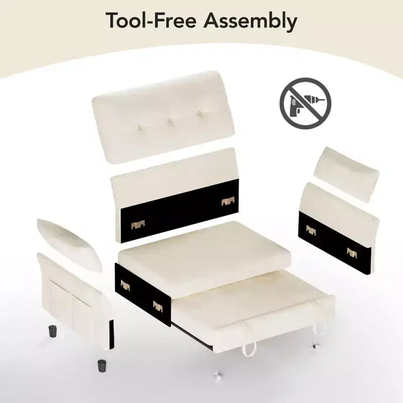 Dyonery Chenille Sleeper Sofa Bed, 3-in-1 Pull Out Loveseat with 5-Position Reclining Backrest, Side Pocket & Tool-Free Assembly