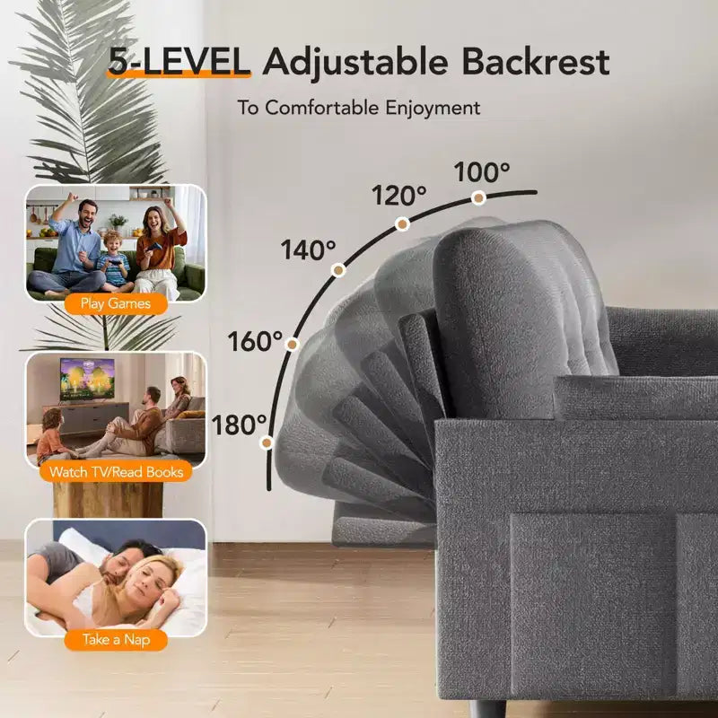 Dyonery Chenille Sleeper Sofa Bed, 3-in-1 Pull Out Loveseat with 5-Position Reclining Backrest, Side Pocket & Tool-Free Assembly