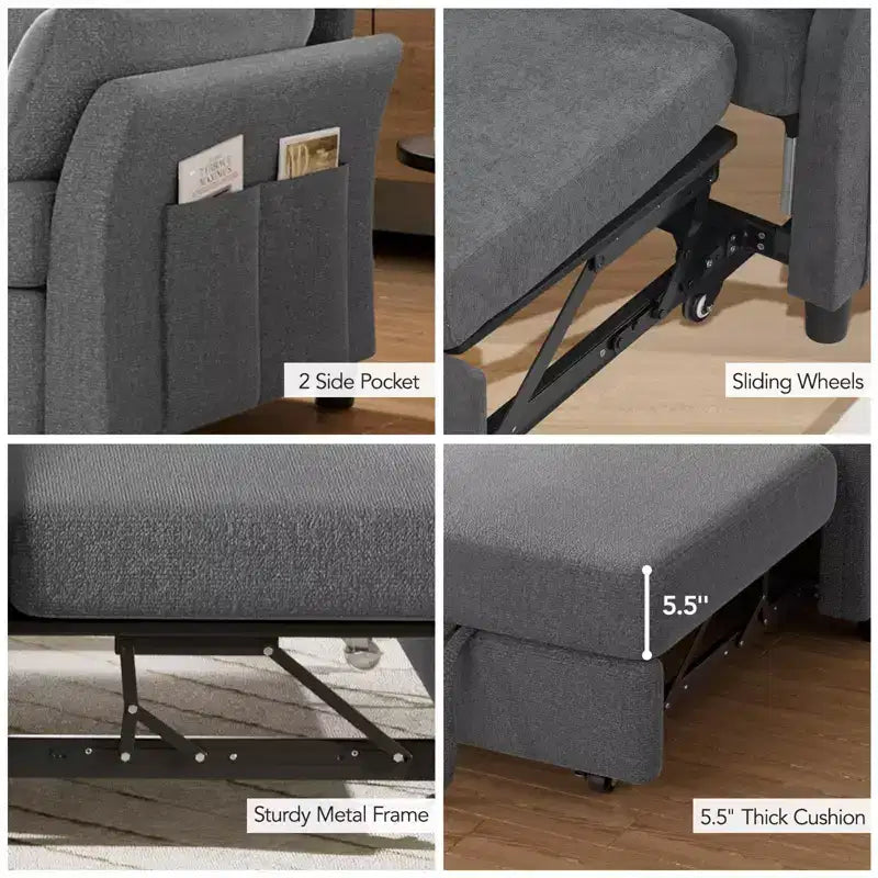 Dyonery Chenille Sleeper Sofa Bed, 3-in-1 Pull Out Loveseat with 5-Position Reclining Backrest, Side Pocket & Tool-Free Assembly