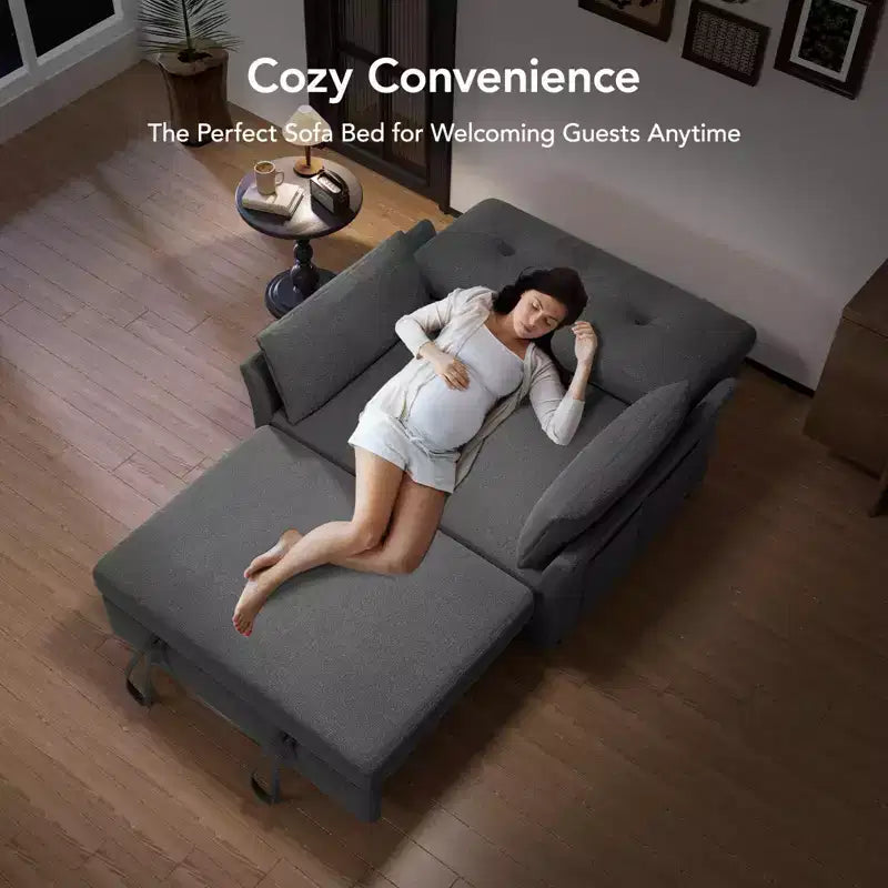 Dyonery Chenille Sleeper Sofa Bed, 3-in-1 Pull Out Loveseat with 5-Position Reclining Backrest, Side Pocket & Tool-Free Assembly