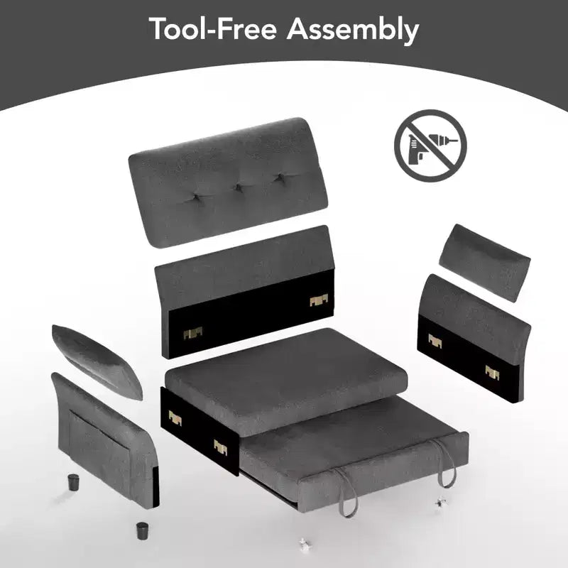 Dyonery Chenille Sleeper Sofa Bed, 3-in-1 Pull Out Loveseat with 5-Position Reclining Backrest, Side Pocket & Tool-Free Assembly
