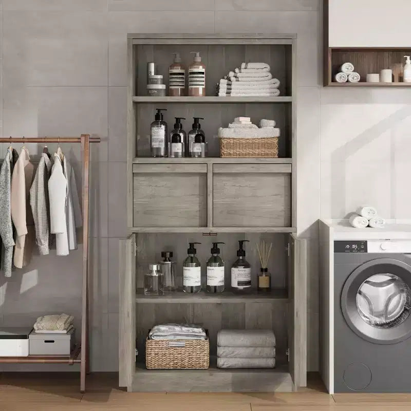 Tall Bathroom Cabinet, Floor Storage Cabinet with Doors & 2 Drawers, 51 H Tall Organizer Cabinet Freestanding for Bathroom, Living Room, Kitchen