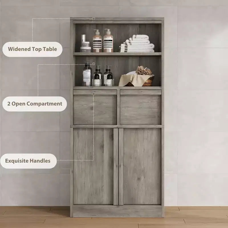 Tall Bathroom Cabinet, Floor Storage Cabinet with Doors & 2 Drawers, 51 H Tall Organizer Cabinet Freestanding for Bathroom, Living Room, Kitchen
