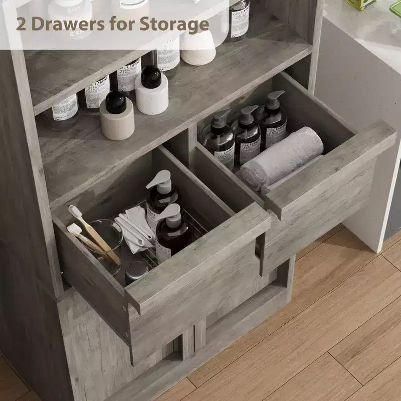 Tall Bathroom Cabinet, Floor Storage Cabinet with Doors & 2 Drawers, 51 H Tall Organizer Cabinet Freestanding for Bathroom, Living Room, Kitchen