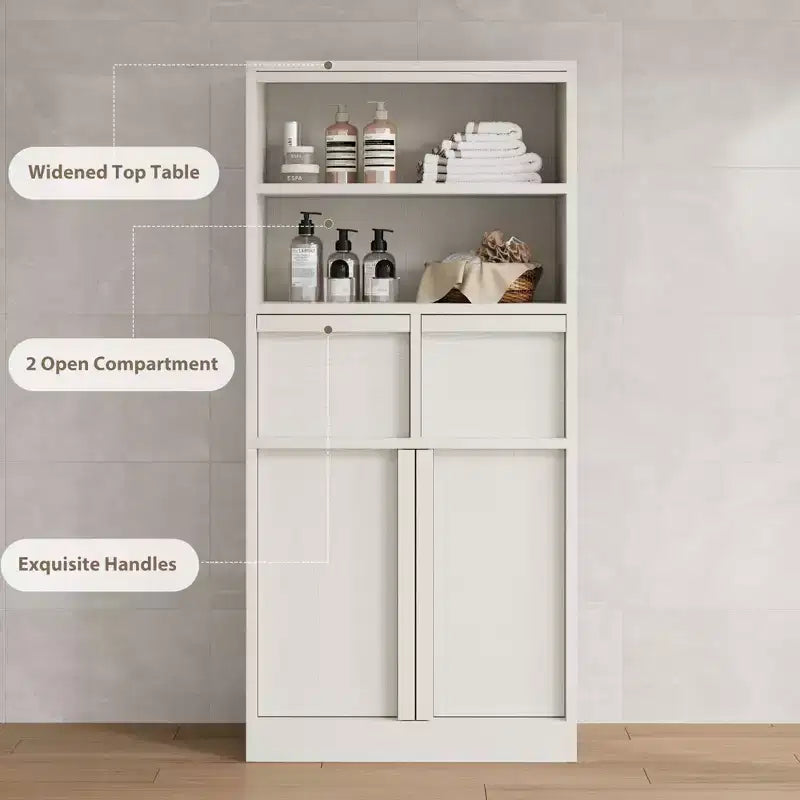 Tall Bathroom Cabinet, Floor Storage Cabinet with Doors & 2 Drawers, 51 H Tall Organizer Cabinet Freestanding for Bathroom, Living Room, Kitchen
