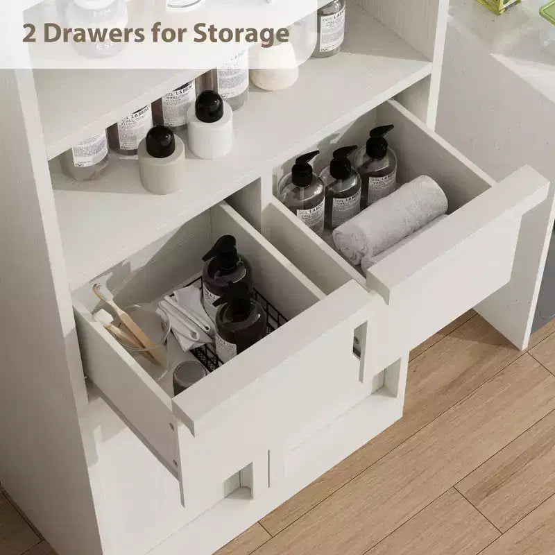 Tall Bathroom Cabinet, Floor Storage Cabinet with Doors & 2 Drawers, 51 H Tall Organizer Cabinet Freestanding for Bathroom, Living Room, Kitchen