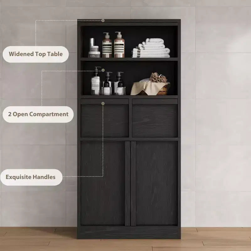 Tall Bathroom Cabinet, Floor Storage Cabinet with Doors & 2 Drawers, 51 H Tall Organizer Cabinet Freestanding for Bathroom, Living Room, Kitchen