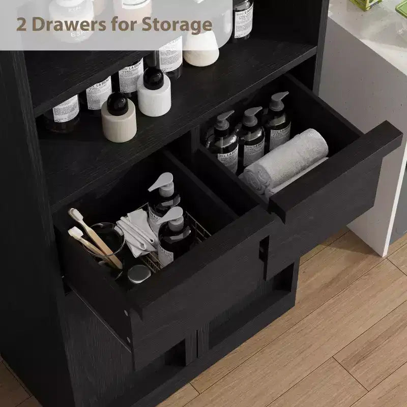 Tall Bathroom Cabinet, Floor Storage Cabinet with Doors & 2 Drawers, 51 H Tall Organizer Cabinet Freestanding for Bathroom, Living Room, Kitchen