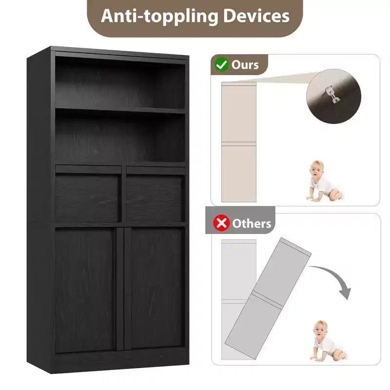 Tall Bathroom Cabinet, Floor Storage Cabinet with Doors & 2 Drawers, 51 H Tall Organizer Cabinet Freestanding for Bathroom, Living Room, Kitchen