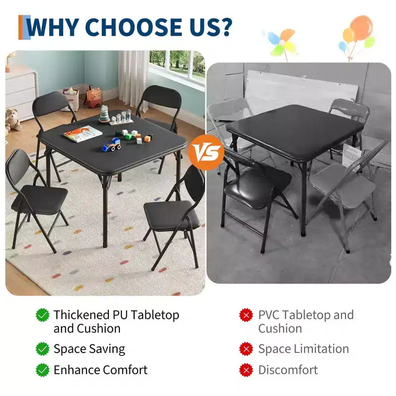 5-Piece Kids Folding Table and Chairs Set, Toddlers Children's Activity Table and Chairs Set for Dining Room, Daycare, Classrooms