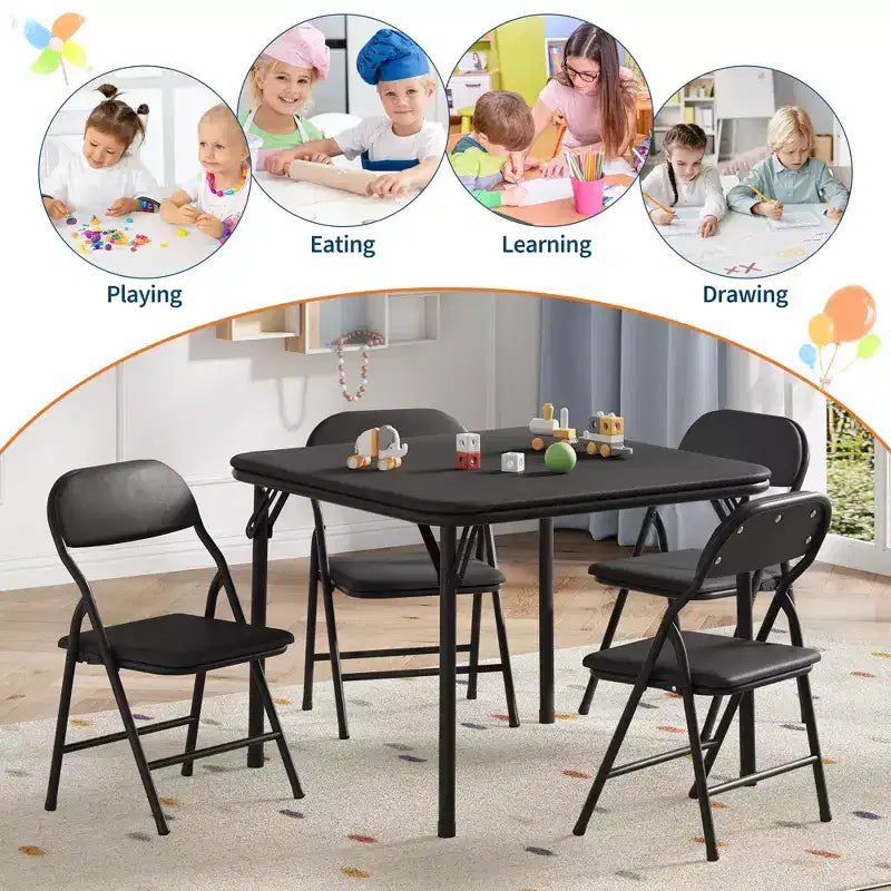 5-Piece Kids Folding Table and Chairs Set, Toddlers Children's Activity Table and Chairs Set for Dining Room, Daycare, Classrooms