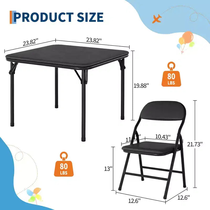 5-Piece Kids Folding Table and Chairs Set, Toddlers Children's Activity Table and Chairs Set for Dining Room, Daycare, Classrooms