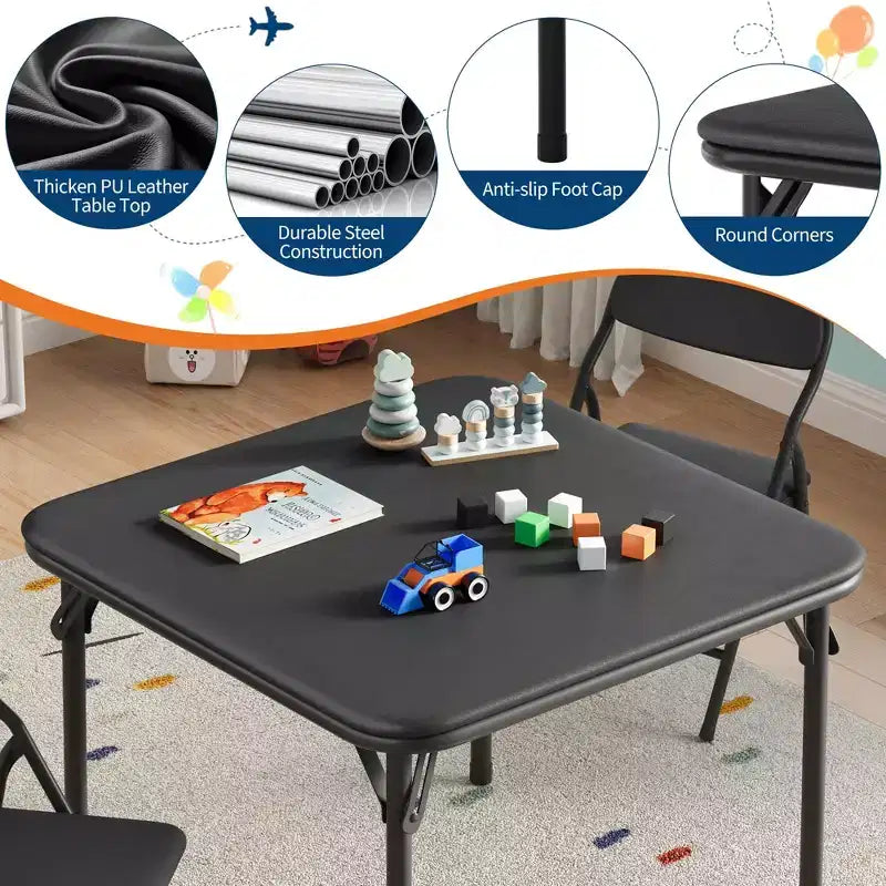 5-Piece Kids Folding Table and Chairs Set, Toddlers Children's Activity Table and Chairs Set for Dining Room, Daycare, Classrooms