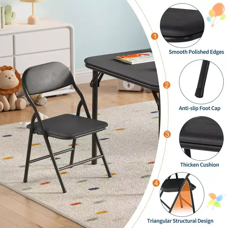 5-Piece Kids Folding Table and Chairs Set, Toddlers Children's Activity Table and Chairs Set for Dining Room, Daycare, Classrooms