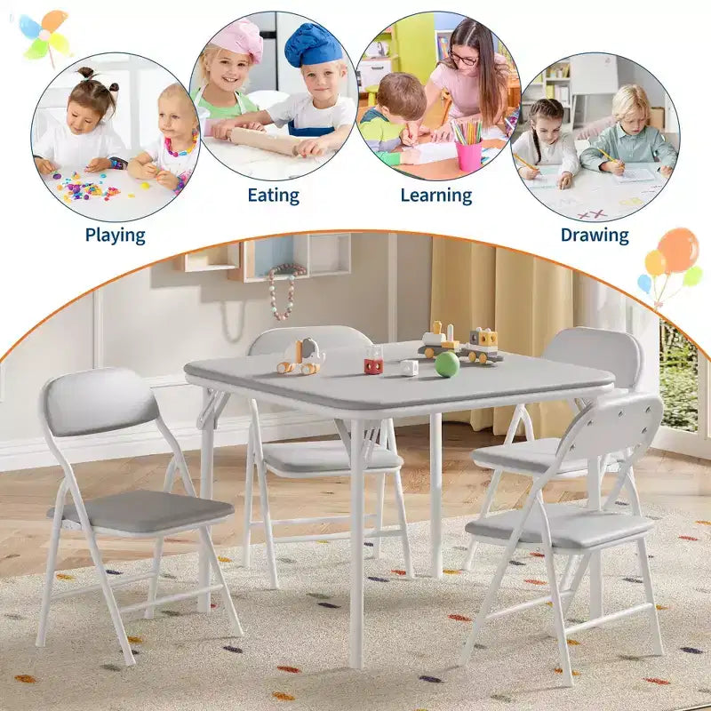 5-Piece Kids Folding Table and Chairs Set, Toddlers Children's Activity Table and Chairs Set for Dining Room, Daycare, Classrooms