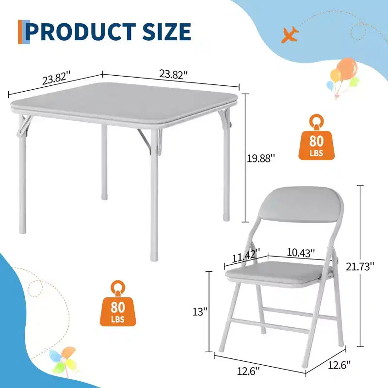 5-Piece Kids Folding Table and Chairs Set, Toddlers Children's Activity Table and Chairs Set for Dining Room, Daycare, Classrooms