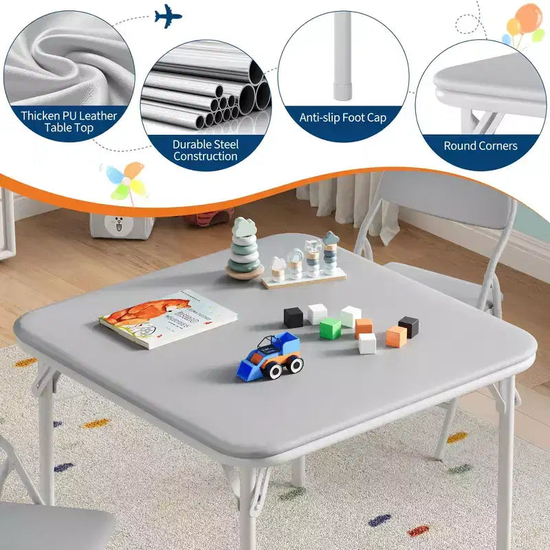 5-Piece Kids Folding Table and Chairs Set, Toddlers Children's Activity Table and Chairs Set for Dining Room, Daycare, Classrooms