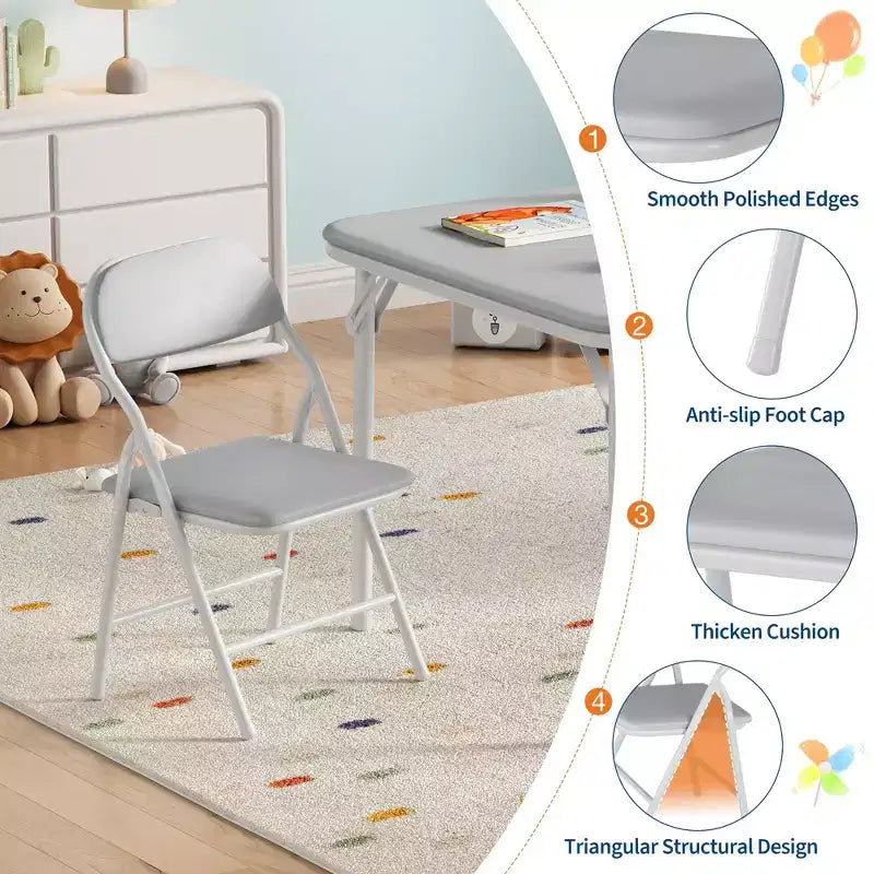 5-Piece Kids Folding Table and Chairs Set, Toddlers Children's Activity Table and Chairs Set for Dining Room, Daycare, Classrooms