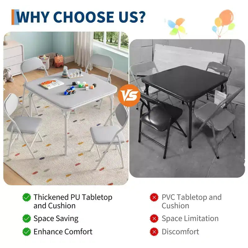 5-Piece Kids Folding Table and Chairs Set, Toddlers Children's Activity Table and Chairs Set for Dining Room, Daycare, Classrooms