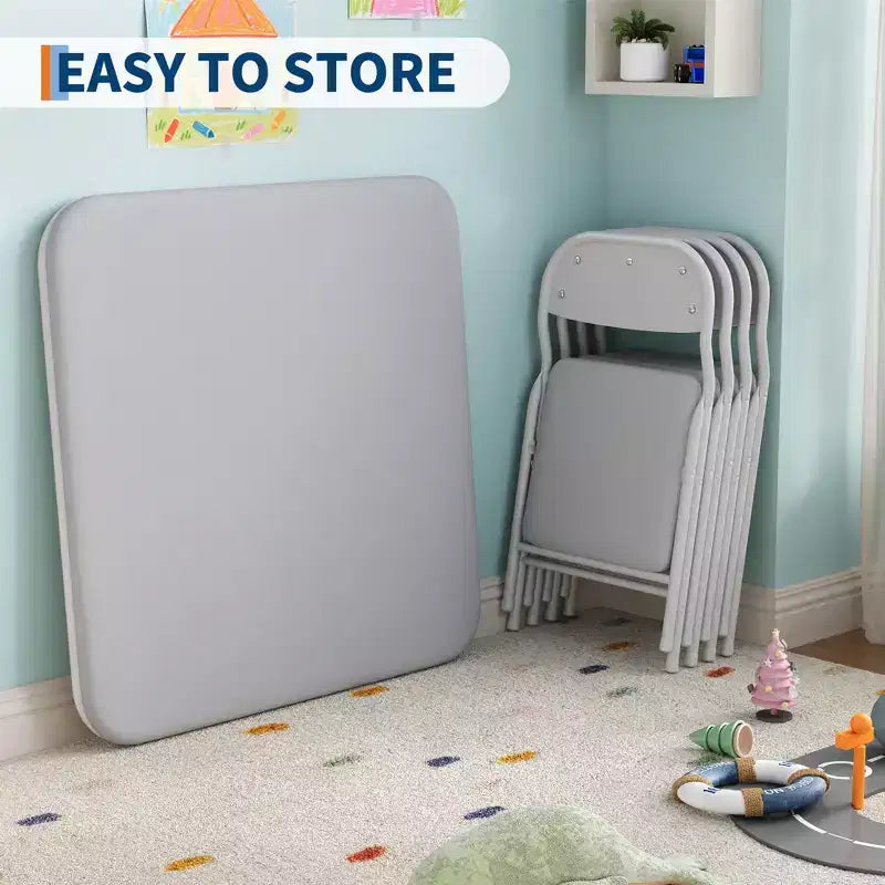 5-Piece Kids Folding Table and Chairs Set, Toddlers Children's Activity Table and Chairs Set for Dining Room, Daycare, Classrooms
