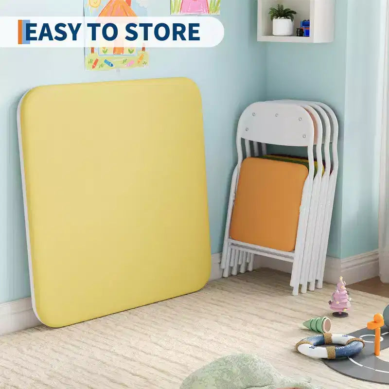 5-Piece Kids Folding Table and Chairs Set, Toddlers Children's Activity Table and Chairs Set for Dining Room, Daycare, Classrooms