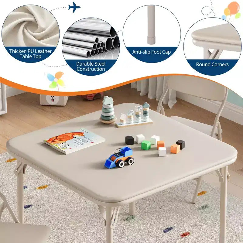 5-Piece Kids Folding Table and Chairs Set, Toddlers Children's Activity Table and Chairs Set for Dining Room, Daycare, Classrooms
