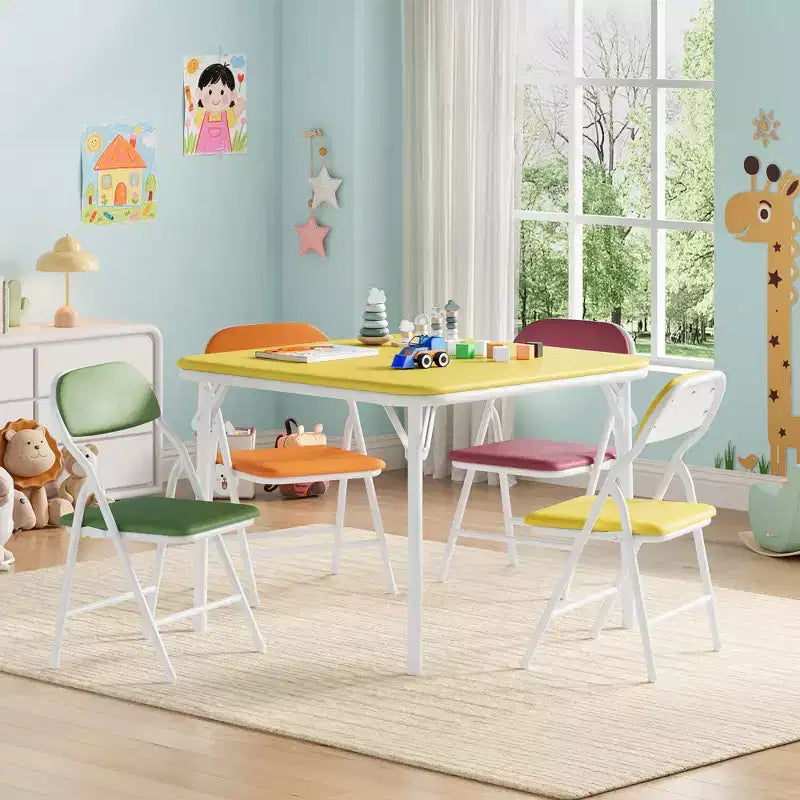 5-Piece Kids Folding Table and Chairs Set, Toddlers Children's Activity Table and Chairs Set for Dining Room, Daycare, Classrooms