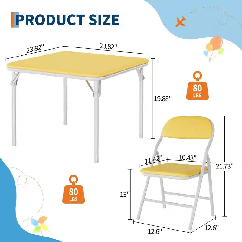 5-Piece Kids Folding Table and Chairs Set, Toddlers Children's Activity Table and Chairs Set for Dining Room, Daycare, Classrooms