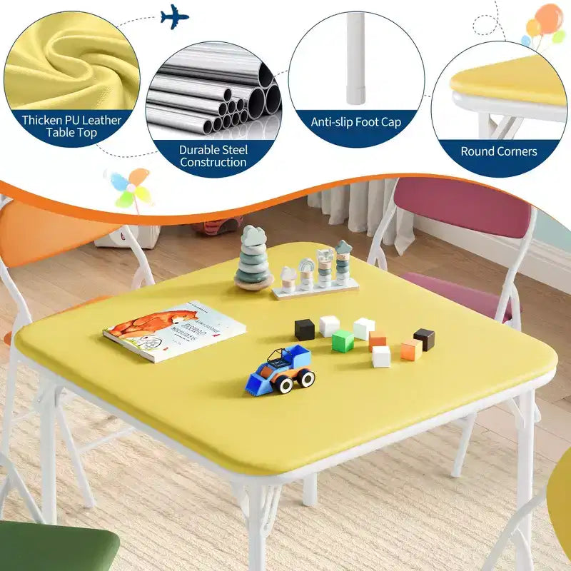 5-Piece Kids Folding Table and Chairs Set, Toddlers Children's Activity Table and Chairs Set for Dining Room, Daycare, Classrooms