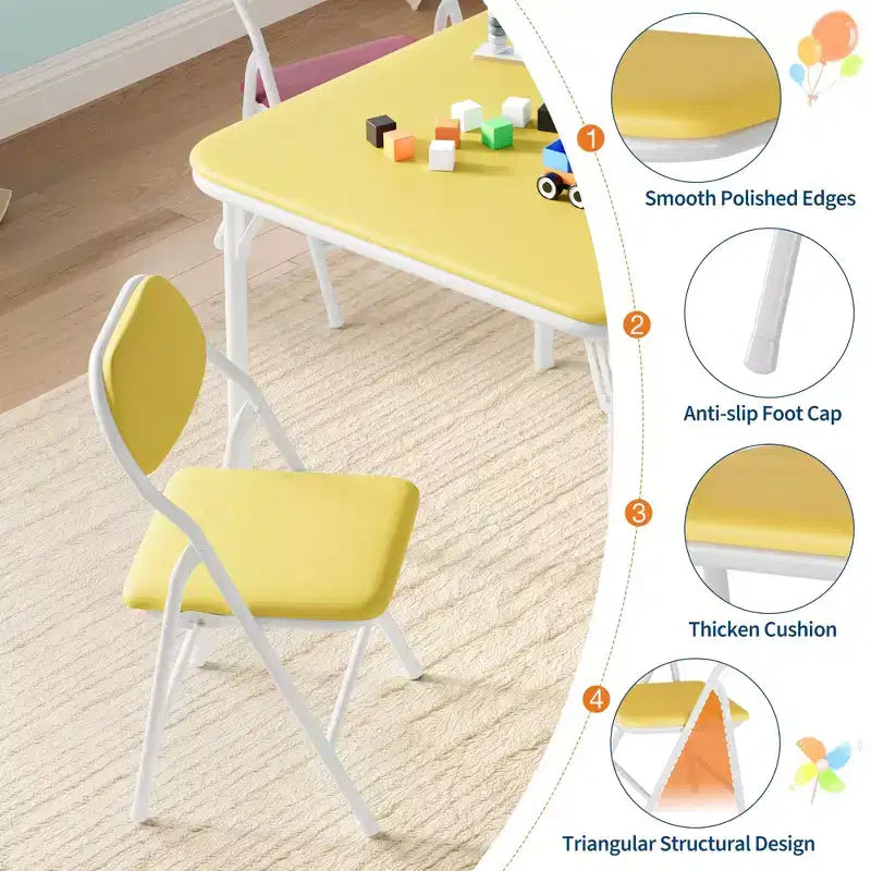 5-Piece Kids Folding Table and Chairs Set, Toddlers Children's Activity Table and Chairs Set for Dining Room, Daycare, Classrooms