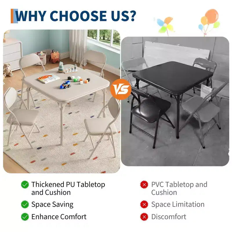 5-Piece Kids Folding Table and Chairs Set, Toddlers Children's Activity Table and Chairs Set for Dining Room, Daycare, Classrooms