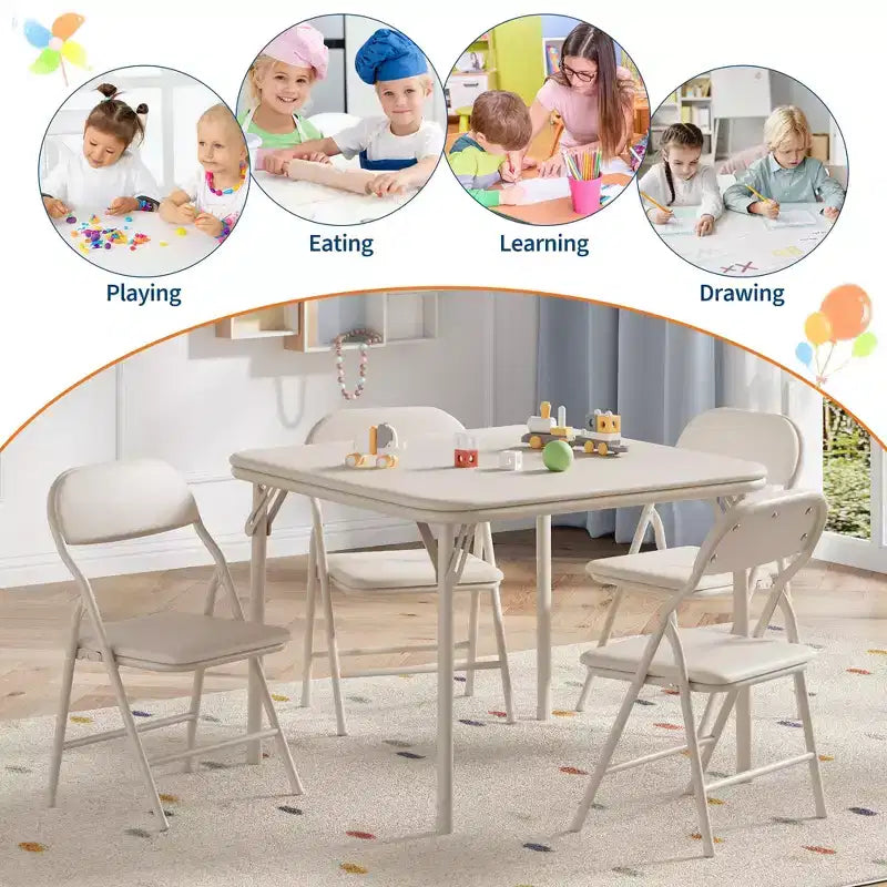 5-Piece Kids Folding Table and Chairs Set, Toddlers Children's Activity Table and Chairs Set for Dining Room, Daycare, Classrooms