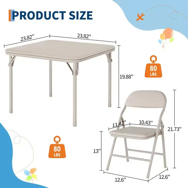 5-Piece Kids Folding Table and Chairs Set, Toddlers Children's Activity Table and Chairs Set for Dining Room, Daycare, Classrooms