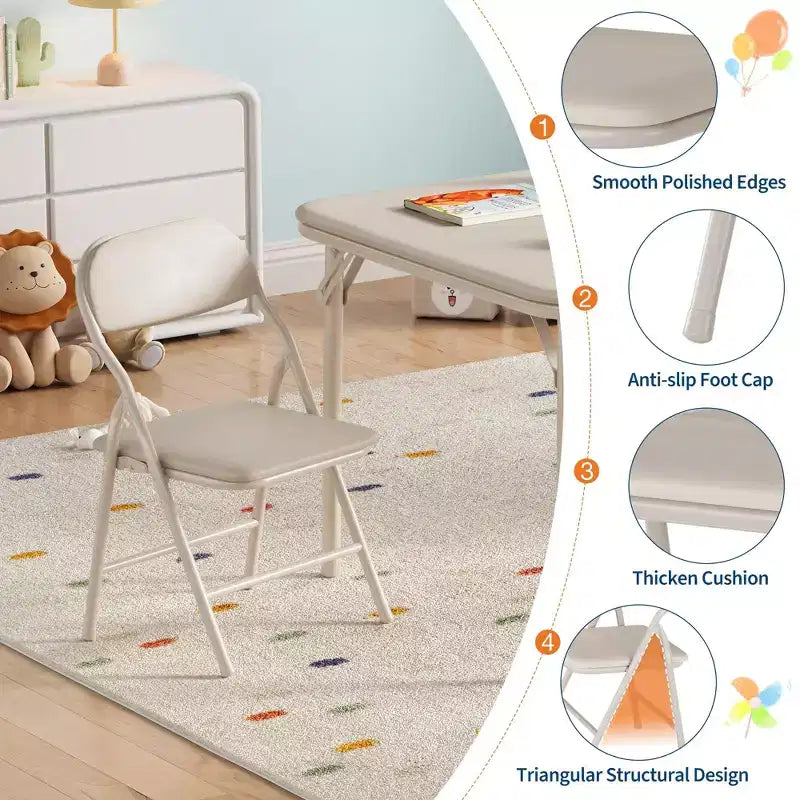 5-Piece Kids Folding Table and Chairs Set, Toddlers Children's Activity Table and Chairs Set for Dining Room, Daycare, Classrooms