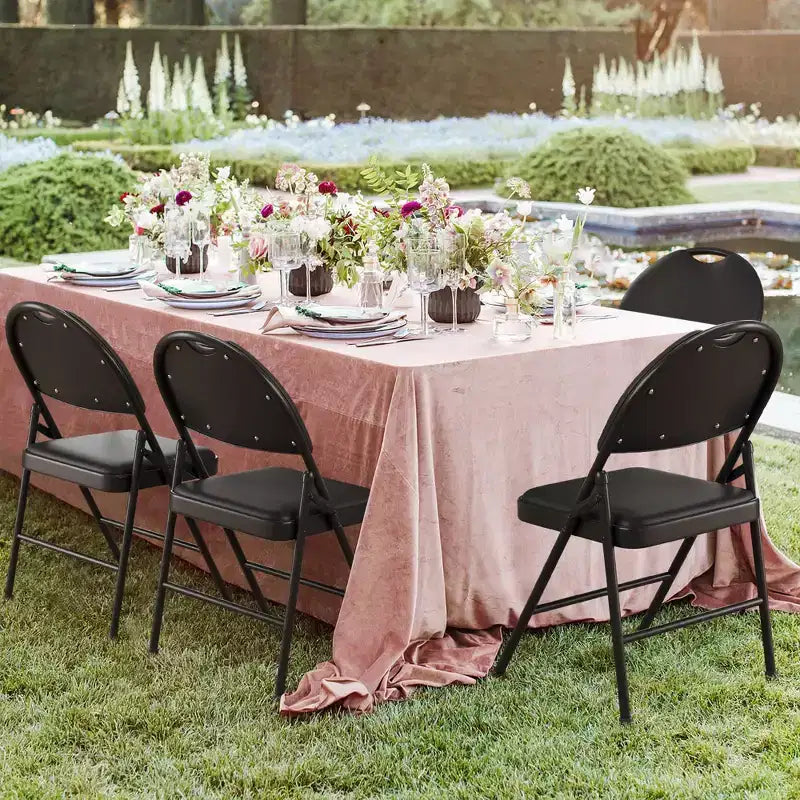 4 Pack Black Folding Chairs,Folding Chairs Set of 4 with Padded Seats, Cotton Linen Fabric Foldable Dining Chairs for Guests Kitchen Office