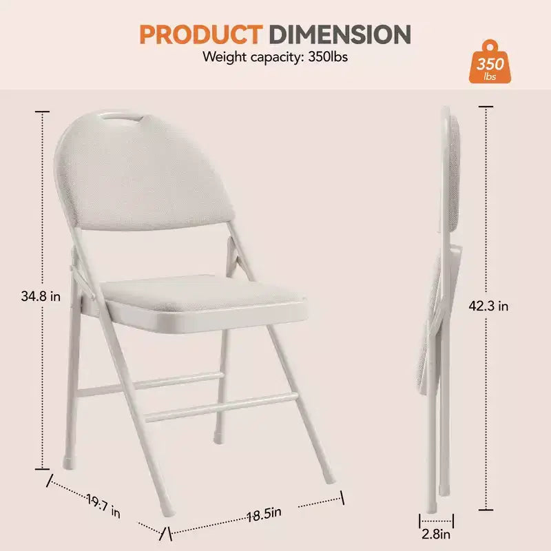 4 Pack Black Folding Chairs,Folding Chairs Set of 4 with Padded Seats, Cotton Linen Fabric Foldable Dining Chairs for Guests Kitchen Office