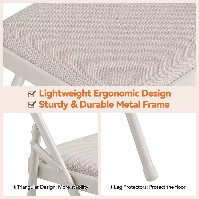 4 Pack Black Folding Chairs,Folding Chairs Set of 4 with Padded Seats, Cotton Linen Fabric Foldable Dining Chairs for Guests Kitchen Office