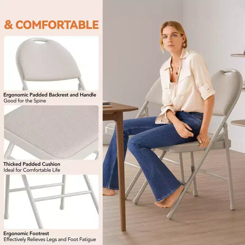 4 Pack Black Folding Chairs,Folding Chairs Set of 4 with Padded Seats, Cotton Linen Fabric Foldable Dining Chairs for Guests Kitchen Office