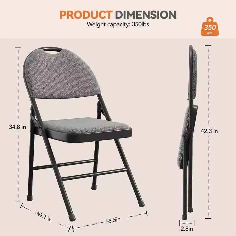 4 Pack Black Folding Chairs,Folding Chairs Set of 4 with Padded Seats, Cotton Linen Fabric Foldable Dining Chairs for Guests Kitchen Office