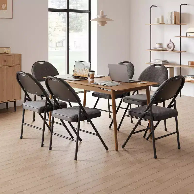 4 Pack Black Folding Chairs,Folding Chairs Set of 4 with Padded Seats, Cotton Linen Fabric Foldable Dining Chairs for Guests Kitchen Office