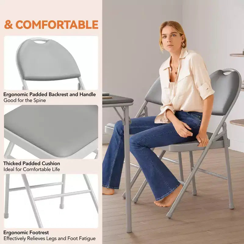 4 Pack Black Folding Chairs,Folding Chairs Set of 4 with Padded Seats, Cotton Linen Fabric Foldable Dining Chairs for Guests Kitchen Office