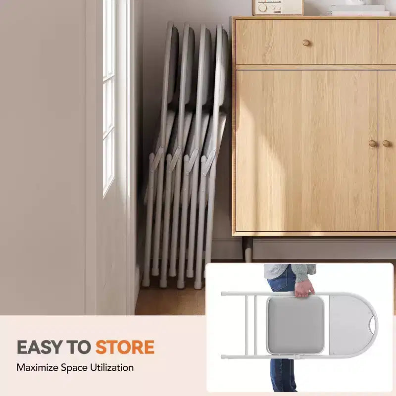 4 Pack Black Folding Chairs,Folding Chairs Set of 4 with Padded Seats, Cotton Linen Fabric Foldable Dining Chairs for Guests Kitchen Office