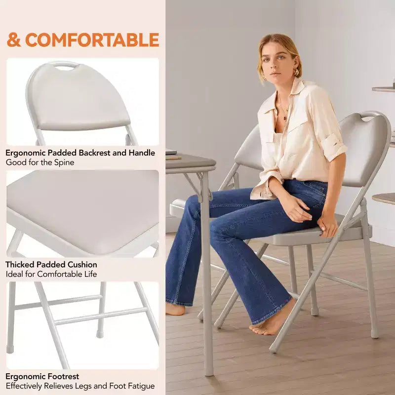 4 Pack Black Folding Chairs,Folding Chairs Set of 4 with Padded Seats, Cotton Linen Fabric Foldable Dining Chairs for Guests Kitchen Office
