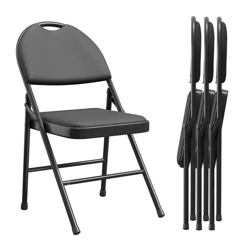4 Pack Black Folding Chairs,Folding Chairs Set of 4 with Padded Seats, Cotton Linen Fabric Foldable Dining Chairs for Guests Kitchen Office
