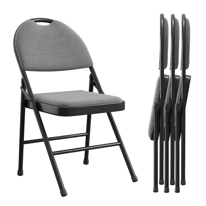 4 Pack Black Folding Chairs,Folding Chairs Set of 4 with Padded Seats, Cotton Linen Fabric Foldable Dining Chairs for Guests Kitchen Office