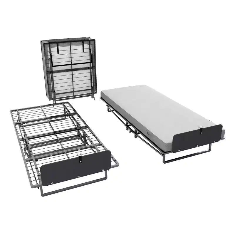 Bellemave Metal Folding Bed Frame with Foam Mattress of Pockets, Easy Storage and Movable with 4 Castors