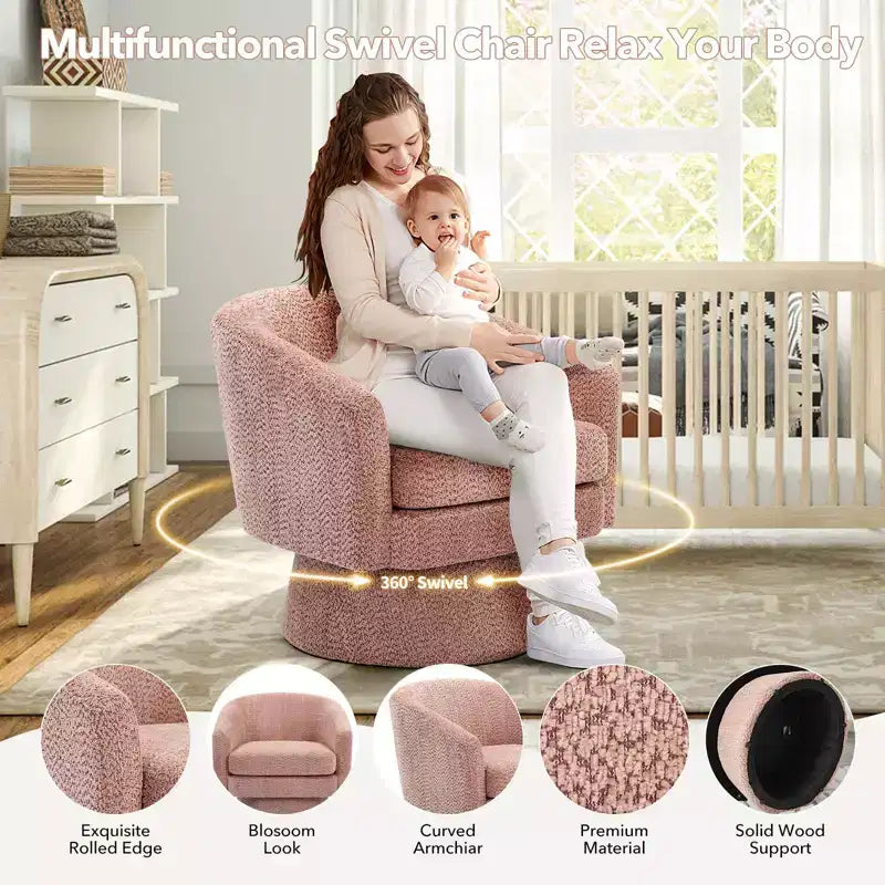 COZONY 28 Velvet Swivel Accent Chair with Ottoman, 360 Rotation, Ergonomic Support, Modern Round Armchair for Living Room, Bedroom