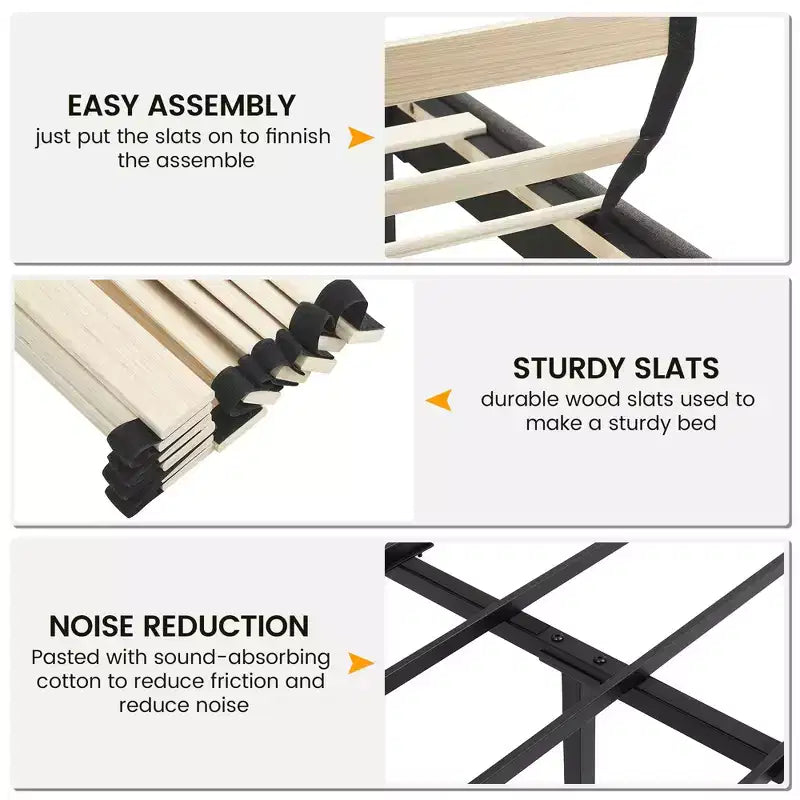 Bed Frame, Adjustable Headboard, Button Tufted Design, Wood Slats Support, No Box Spring Needed, Easy Assembly